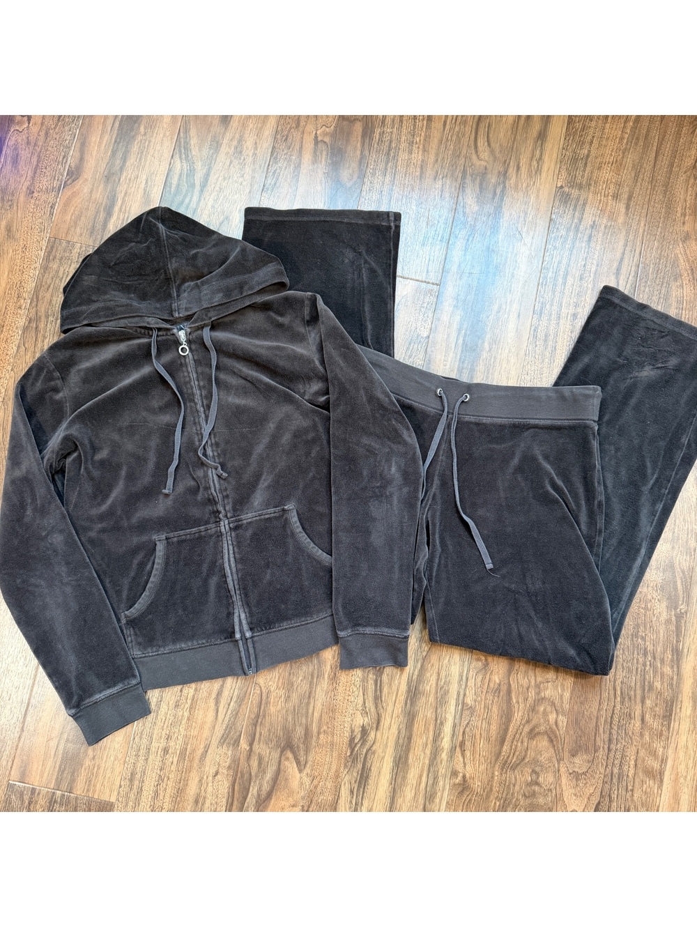 Y2K NY&C Velour Tracksuit Set Full Zip Hoodie Pants Lounge L/Tall Brown